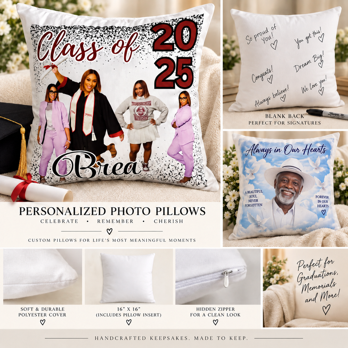 Personalized Photo Keepsake Pillow – 16" x 16"