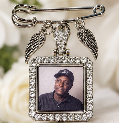 Personalized Memorial & Bouquet Photo Pin – Double-Sided