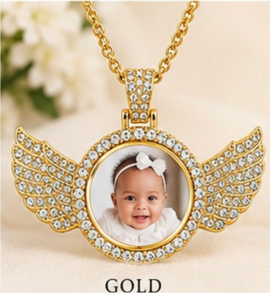 Personalized Angel Wing Photo Necklace