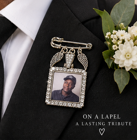 Personalized Memorial & Bouquet Photo Pin – Double-Sided