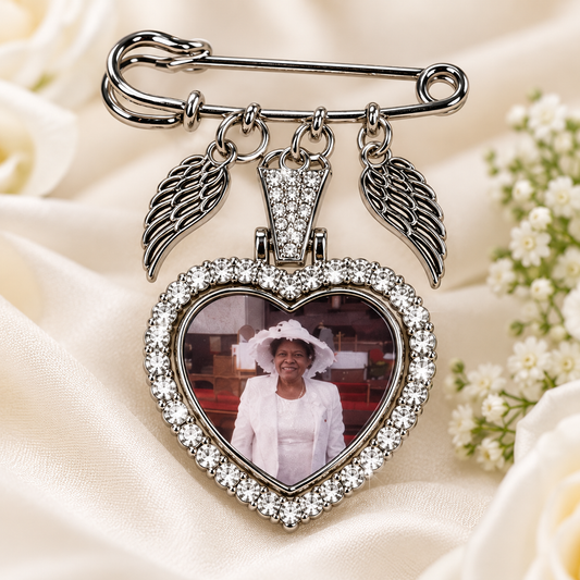 Personalized Memorial & Bouquet Photo Pin – Double-Sided