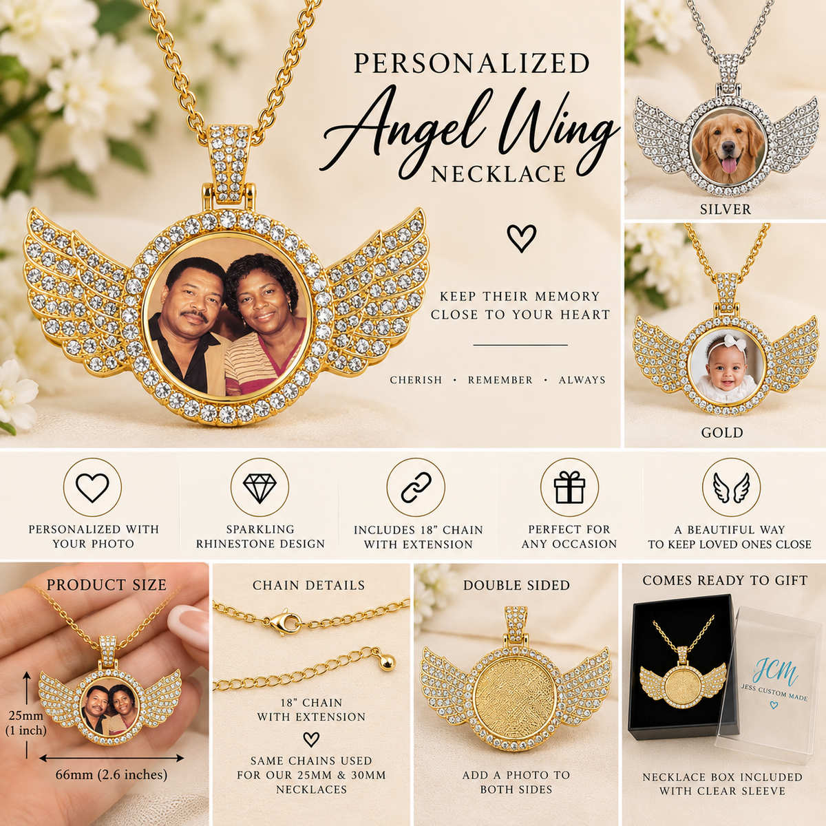 Personalized Angel Wing Photo Necklace