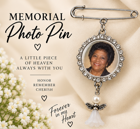 Personalized Circle Memorial/Bouquet Photo Pin